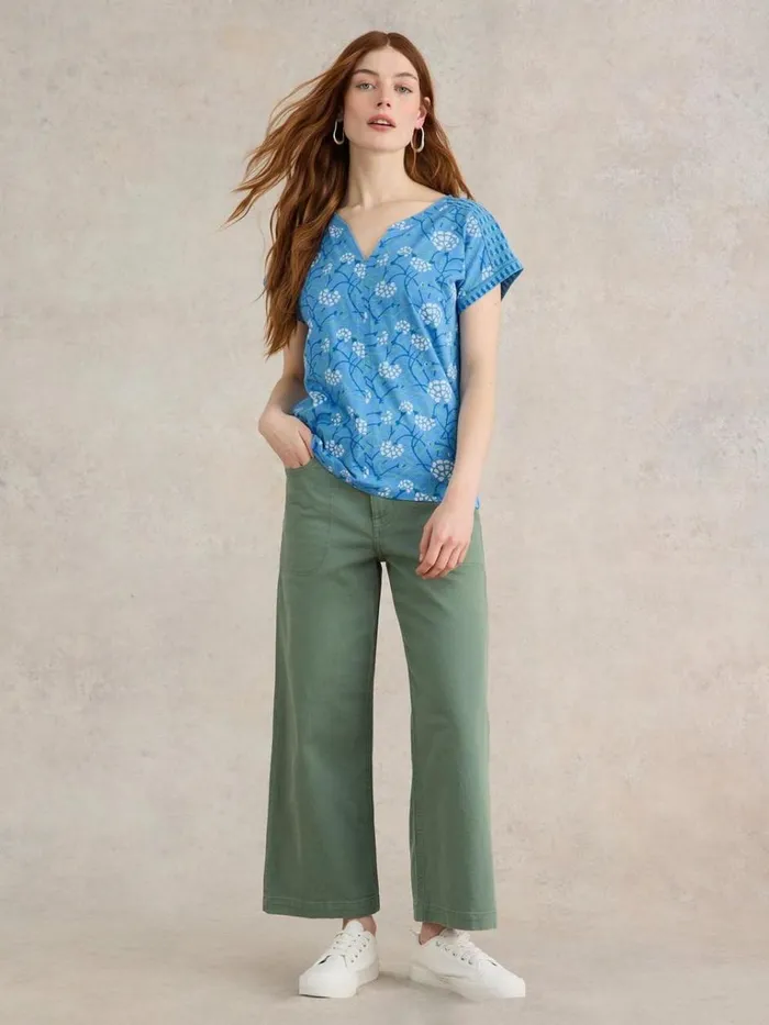 Women TOPS and TEES White Stuff NELLY NOTCH NECK COTTON TEE Blue Print