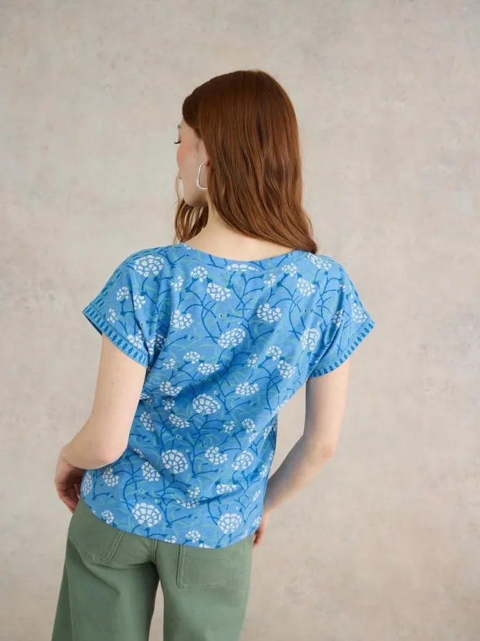 Women TOPS and TEES White Stuff NELLY NOTCH NECK COTTON TEE Blue Print Women TOPS and TEES White Stuff NELLY NOTCH NECK COTTON TEE Blue Print