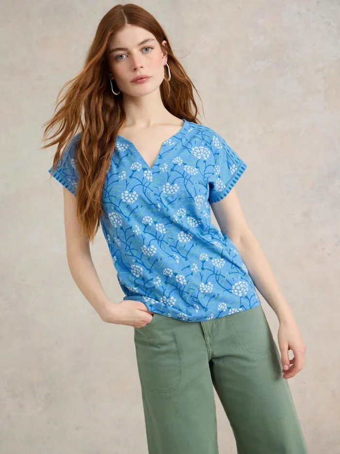 Women TOPS and TEES White Stuff NELLY NOTCH NECK COTTON TEE Blue Print Women TOPS and TEES White Stuff NELLY NOTCH NECK COTTON TEE Blue Print