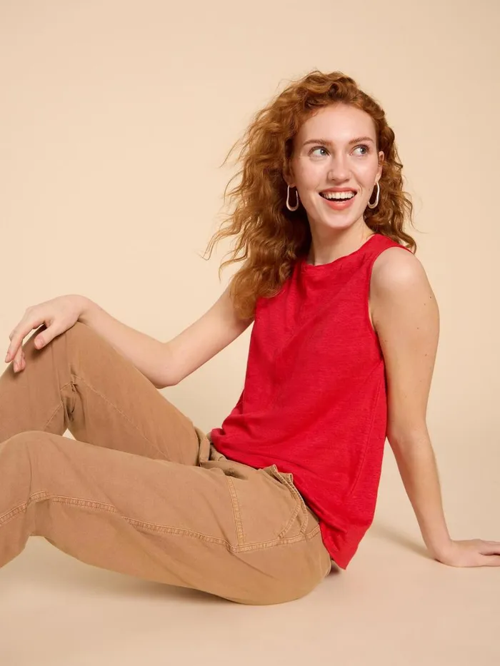 Women TOPS and TEES White Stuff RYLEE LINEN VEST Bright Red Women TOPS and TEES White Stuff RYLEE LINEN VEST Bright Red
