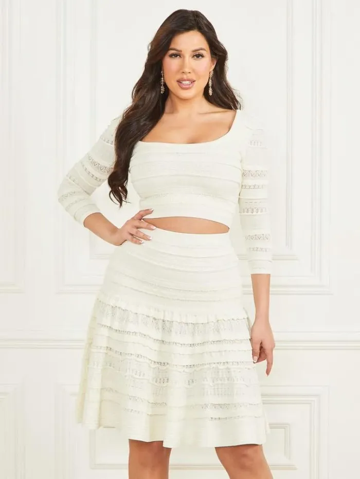 Women Tops And Sweaters Marciano Bethany Sweater Crop Top Pale Pearl