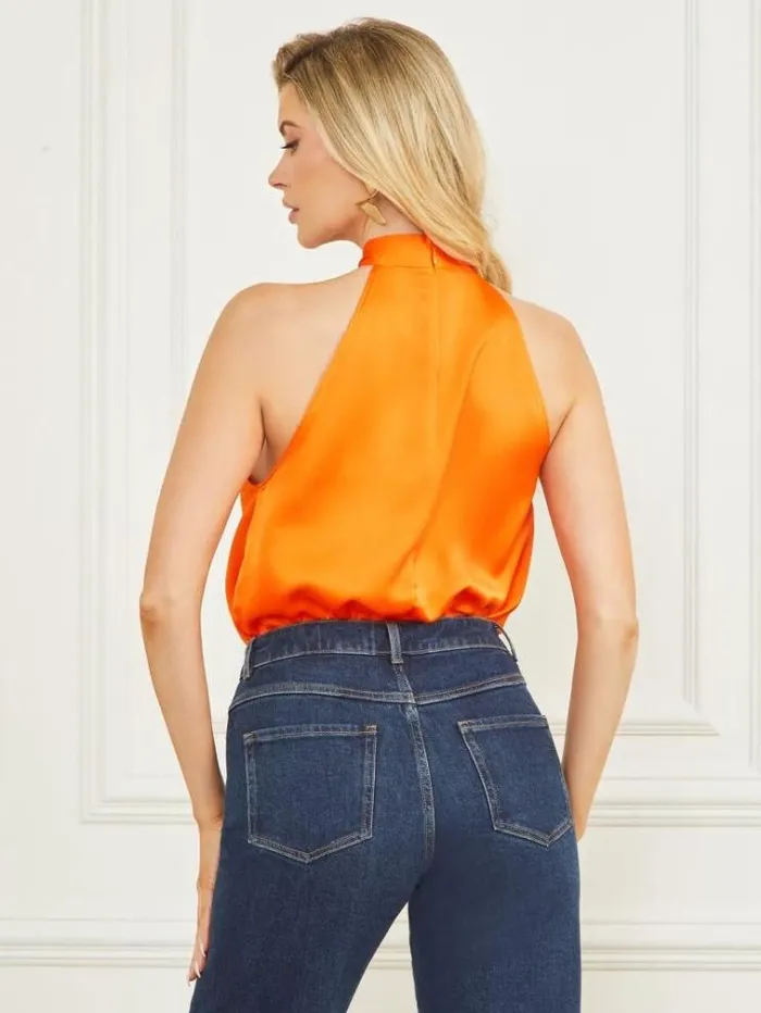 Women Tops And Sweaters Marciano Frida Satin Top Superlative Orange Women Tops And Sweaters Marciano Frida Satin Top Superlative Orange