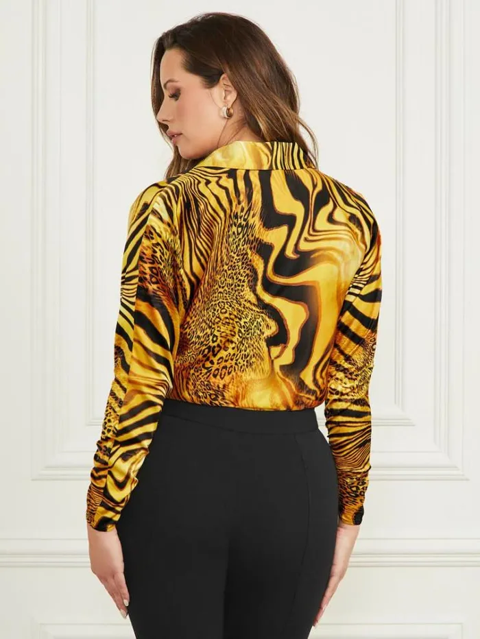 Women Tops And Sweaters Marciano Golden Sunset LongSleeve Bodysuit Golden Sunset Print Women Tops And Sweaters Marciano Golden Sunset LongSleeve Bodysuit Golden Sunset Print