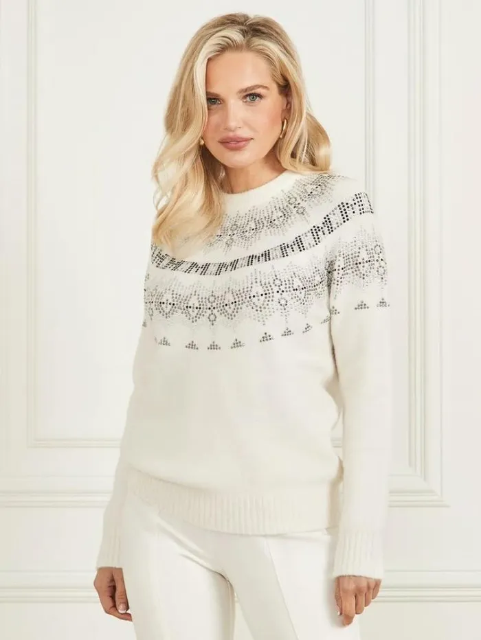Women Tops And Sweaters Marciano Jodie Embellished Sweater Pale Pearl Women Tops And Sweaters Marciano Jodie Embellished Sweater Pale Pearl