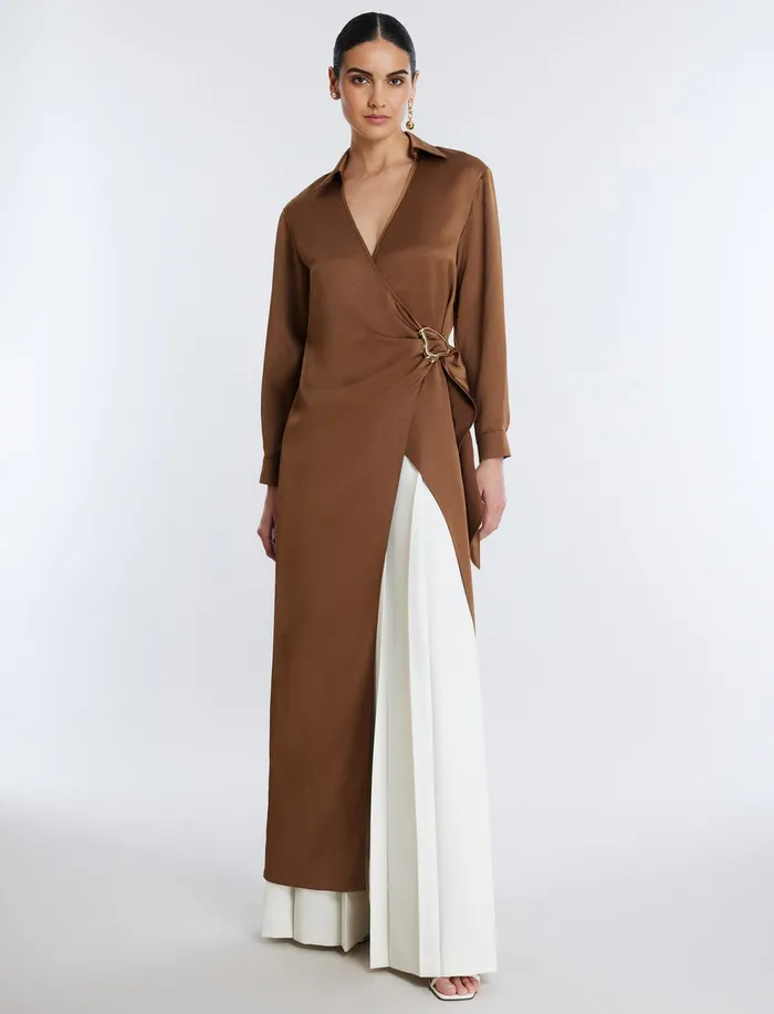 Women Tops BCBG Millie Wrap Tunic Top Monks Robe