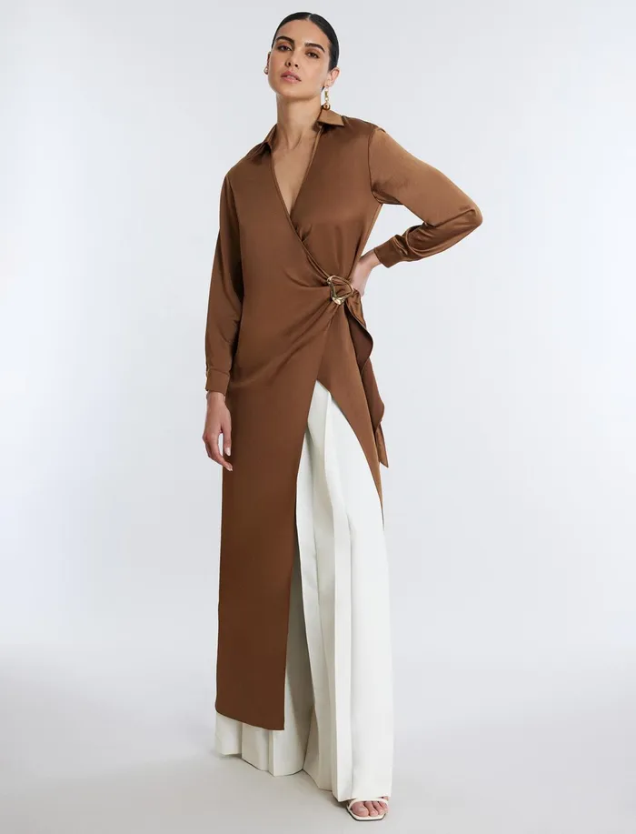 Women Tops BCBG Millie Wrap Tunic Top Monks Robe
