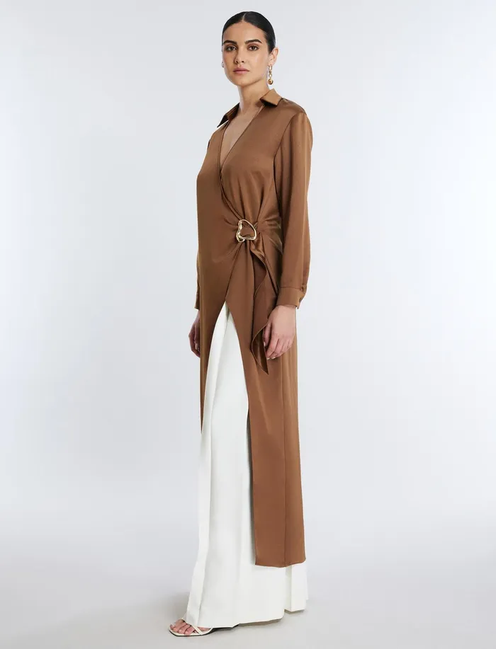 Women Tops BCBG Millie Wrap Tunic Top Monks Robe