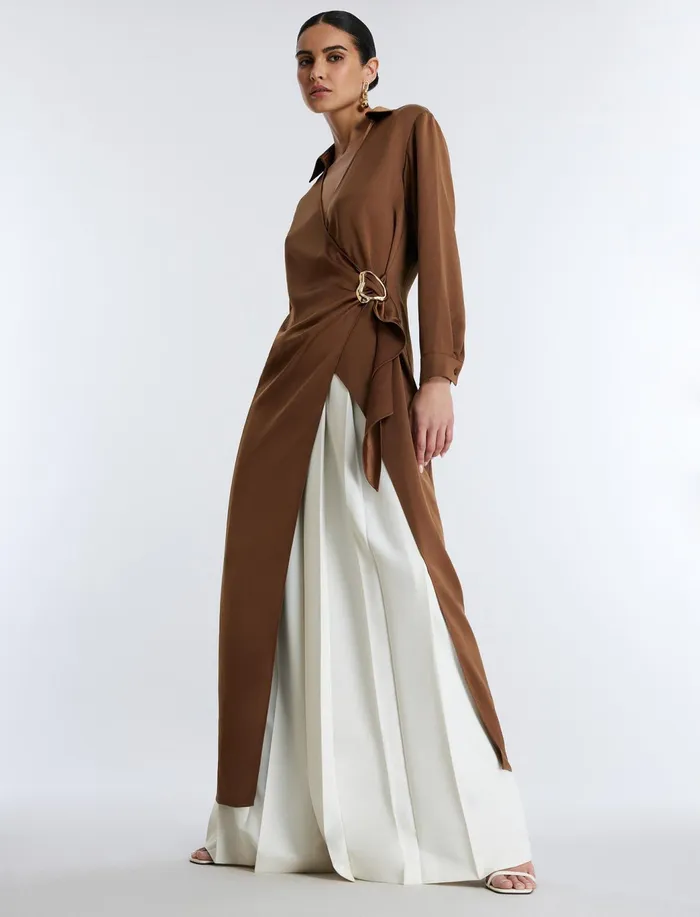 Women Tops BCBG Millie Wrap Tunic Top Monks Robe