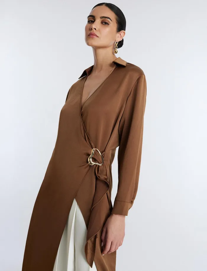 Women Tops BCBG Millie Wrap Tunic Top Monks Robe
