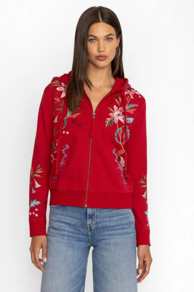 Women Tops Johnny Was AMARYLLA ZIP UP HOODIE Equestrian Red Women Tops Johnny Was AMARYLLA ZIP UP HOODIE Equestrian Red