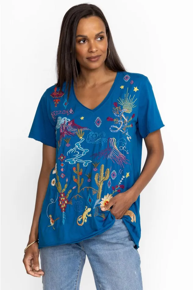 Women Tops Johnny Was Arizona Everyday Tee Mykonos Blue