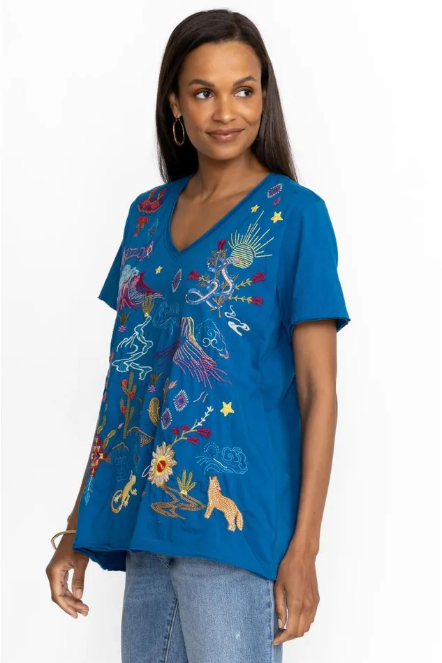 Women Tops Johnny Was Arizona Everyday Tee Mykonos Blue Women Tops Johnny Was Arizona Everyday Tee Mykonos Blue