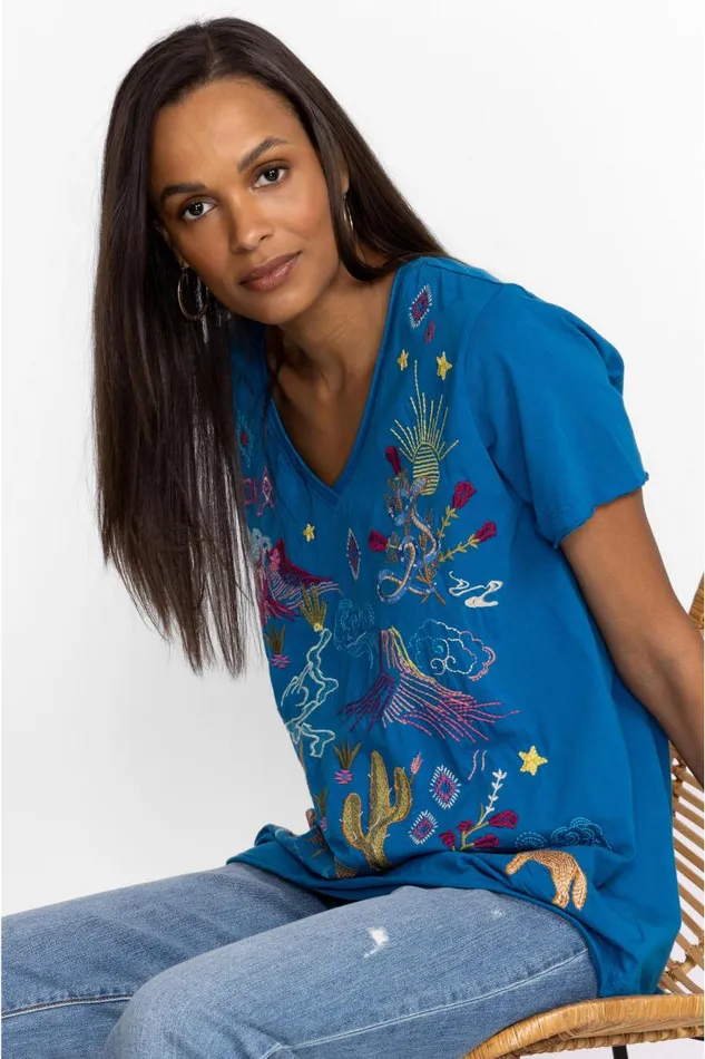 Women Tops Johnny Was Arizona Everyday Tee Mykonos Blue Women Tops Johnny Was Arizona Everyday Tee Mykonos Blue