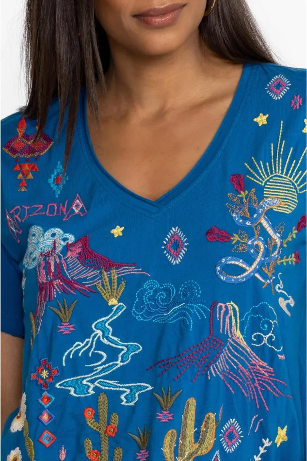 Women Tops Johnny Was Arizona Everyday Tee Mykonos Blue Women Tops Johnny Was Arizona Everyday Tee Mykonos Blue