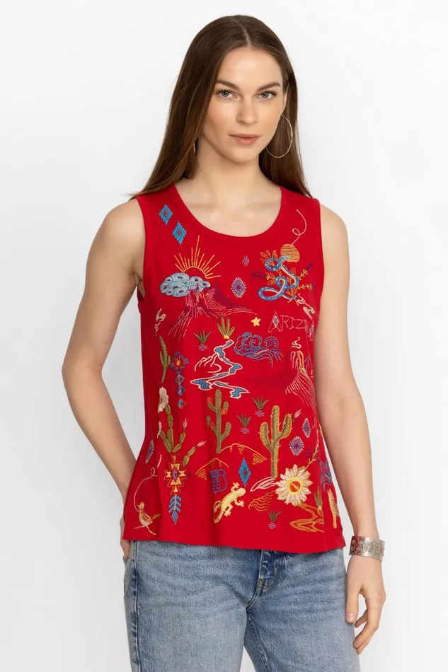 Women Tops Johnny Was ARIZONA KNIT TANK Racer Red Women Tops Johnny Was ARIZONA KNIT TANK Racer Red