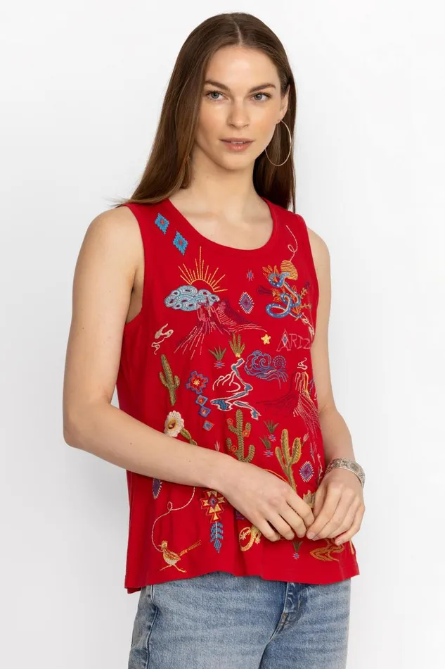 Women Tops Johnny Was ARIZONA KNIT TANK Racer Red Women Tops Johnny Was ARIZONA KNIT TANK Racer Red