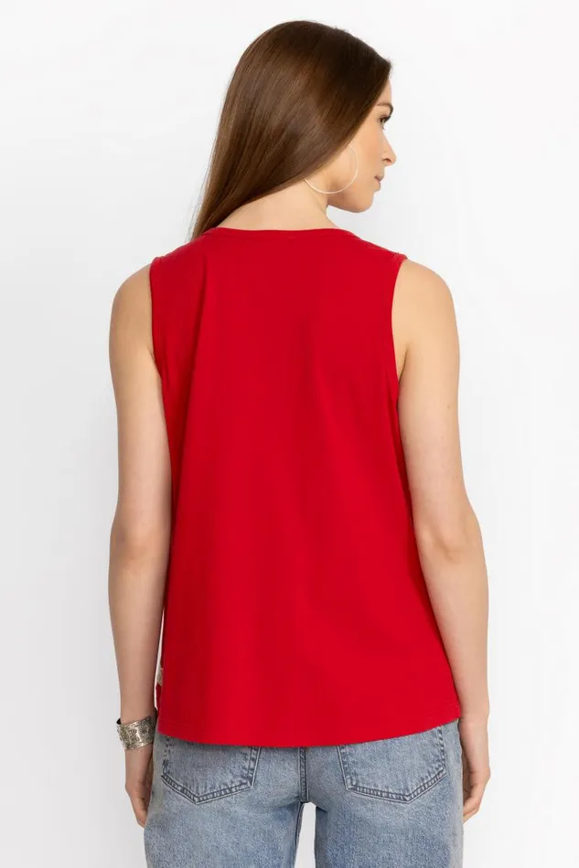 Women Tops Johnny Was ARIZONA KNIT TANK Racer Red Women Tops Johnny Was ARIZONA KNIT TANK Racer Red