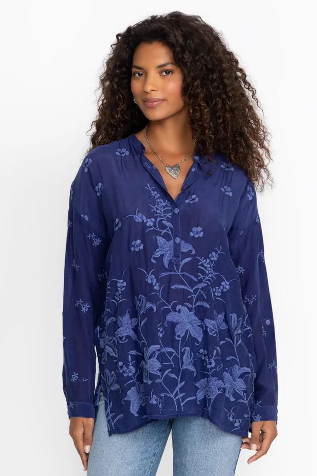 Women Tops Johnny Was AUDREY OVERSIZED TUNIC Beacon Blue