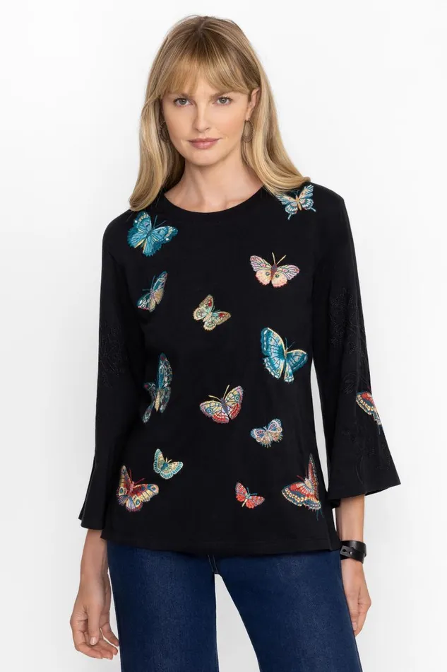 Women Tops Johnny Was KIMONO SLEEVE TEE Black