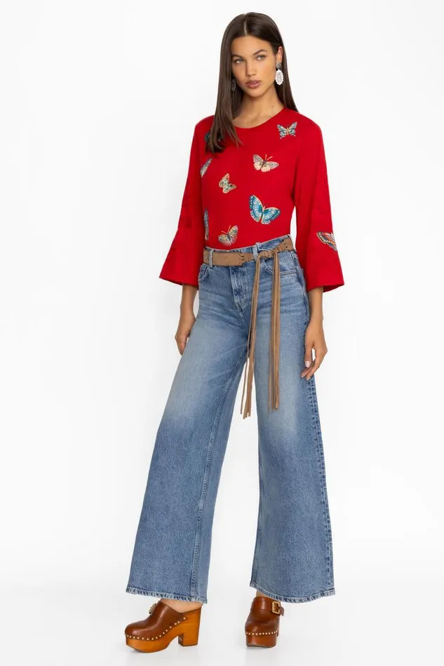 Women Tops Johnny Was KIMONO SLEEVE TEE Equestrian Red