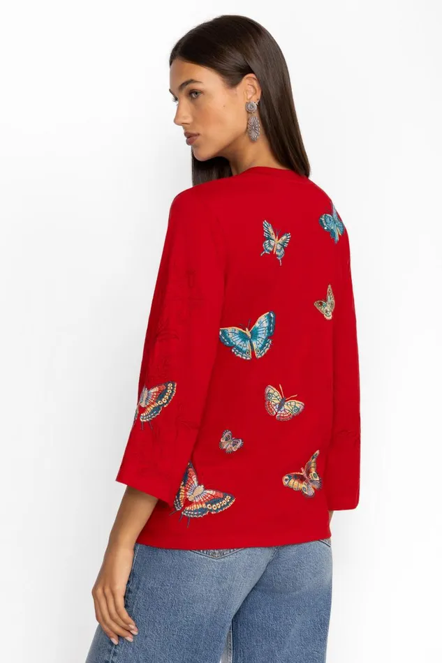Women Tops Johnny Was KIMONO SLEEVE TEE Equestrian Red