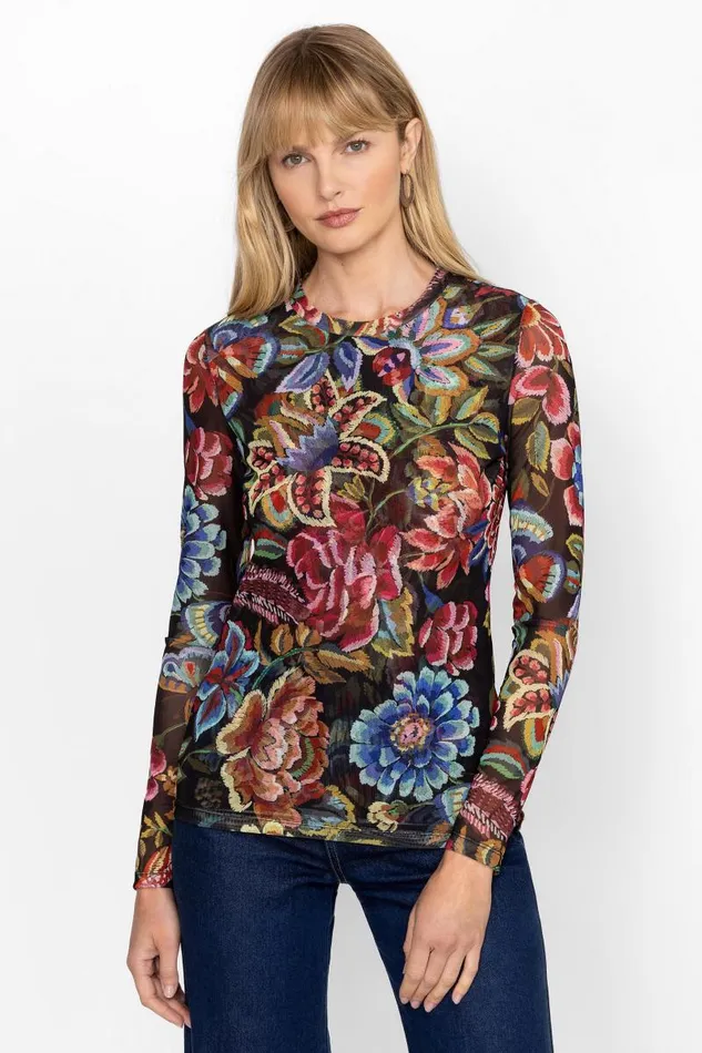 Women Tops Johnny Was NATALIE LONG SLEEVE MESH TEE Antiqua Flower Print Women Tops Johnny Was NATALIE LONG SLEEVE MESH TEE Antiqua Flower Print