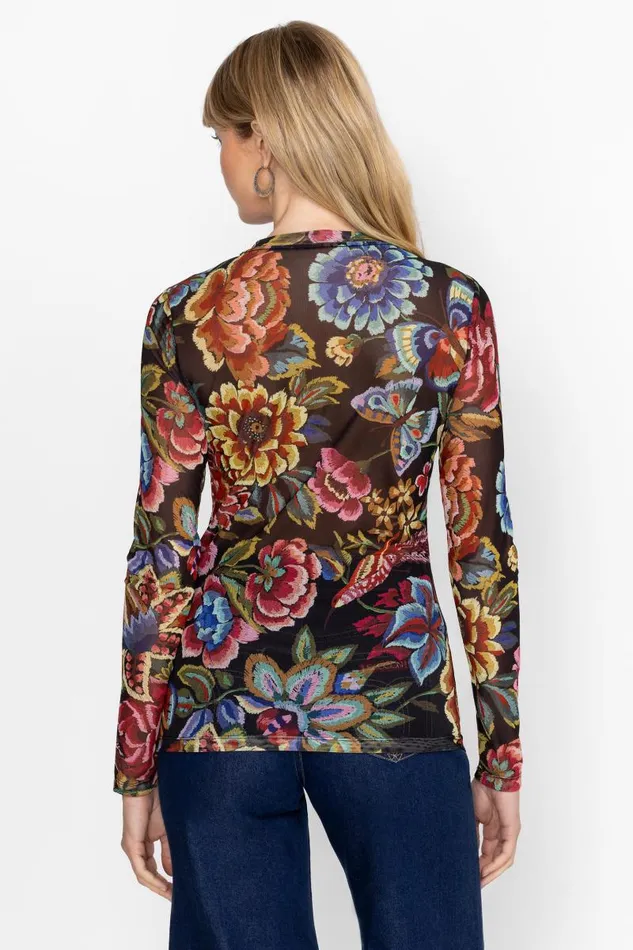 Women Tops Johnny Was NATALIE LONG SLEEVE MESH TEE Antiqua Flower Print Women Tops Johnny Was NATALIE LONG SLEEVE MESH TEE Antiqua Flower Print