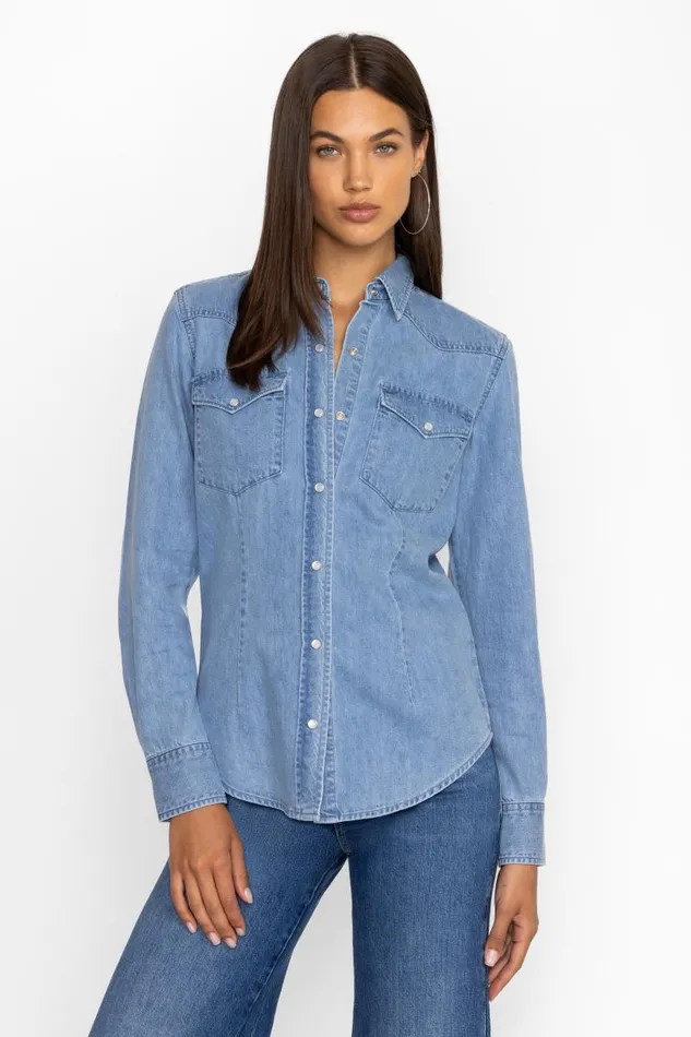 Women Tops Johnny Was PROVENCE DENIM SHIRT Light Antique Wash