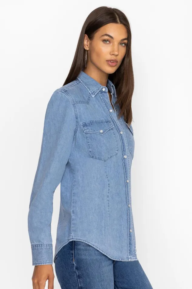 Women Tops Johnny Was PROVENCE DENIM SHIRT Light Antique Wash Women Tops Johnny Was PROVENCE DENIM SHIRT Light Antique Wash