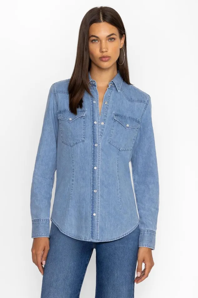 Women Tops Johnny Was PROVENCE DENIM SHIRT Light Antique Wash Women Tops Johnny Was PROVENCE DENIM SHIRT Light Antique Wash