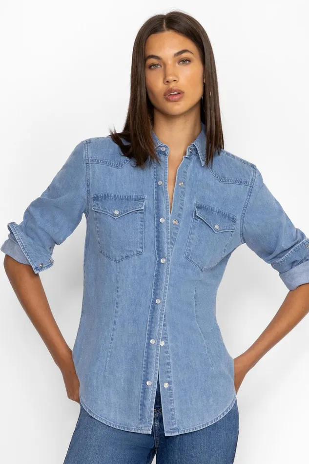Women Tops Johnny Was PROVENCE DENIM SHIRT Light Antique Wash Women Tops Johnny Was PROVENCE DENIM SHIRT Light Antique Wash