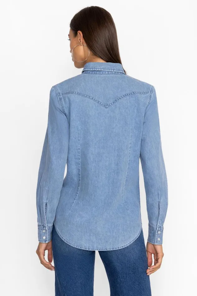 Women Tops Johnny Was PROVENCE DENIM SHIRT Light Antique Wash Women Tops Johnny Was PROVENCE DENIM SHIRT Light Antique Wash