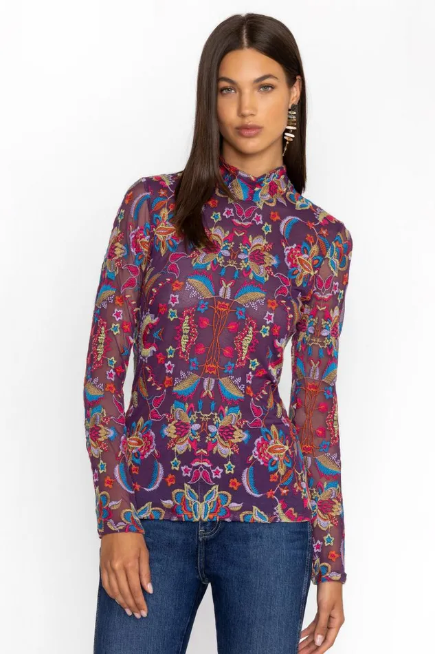 Women Tops Johnny Was REBECCA MESH MOCK NECK LONG SLEEVE TEE Ethel Women Tops Johnny Was REBECCA MESH MOCK NECK LONG SLEEVE TEE Ethel