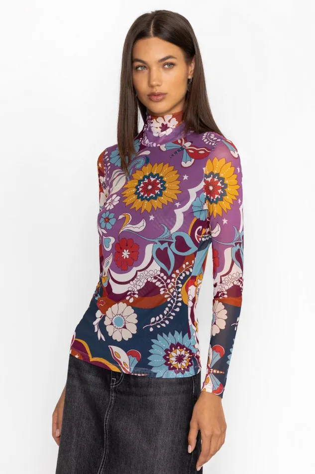Women Tops Johnny Was REBECCA MESH MOCK NECK LONG SLEEVE TEE Tavie Women Tops Johnny Was REBECCA MESH MOCK NECK LONG SLEEVE TEE Tavie