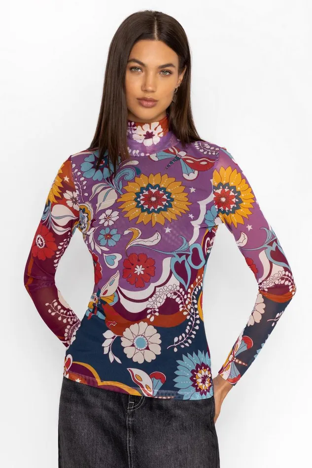Women Tops Johnny Was REBECCA MESH MOCK NECK LONG SLEEVE TEE Tavie Women Tops Johnny Was REBECCA MESH MOCK NECK LONG SLEEVE TEE Tavie