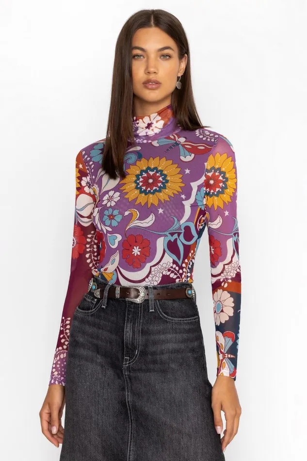 Women Tops Johnny Was REBECCA MESH MOCK NECK LONG SLEEVE TEE Tavie Women Tops Johnny Was REBECCA MESH MOCK NECK LONG SLEEVE TEE Tavie