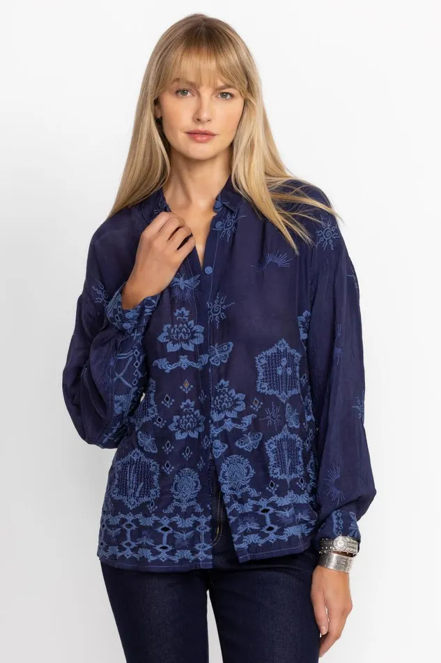 Women Tops Johnny Was SLIM AUDREY BUTTON DOWN Navy Women Tops Johnny Was SLIM AUDREY BUTTON DOWN Navy