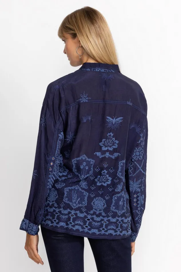 Women Tops Johnny Was SLIM AUDREY BUTTON DOWN Navy Women Tops Johnny Was SLIM AUDREY BUTTON DOWN Navy