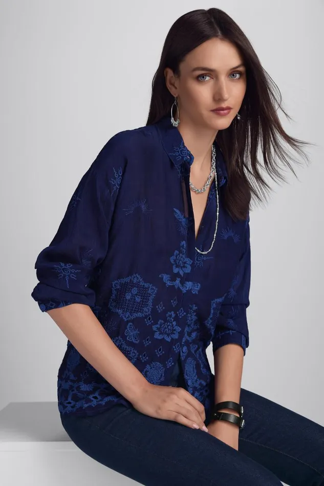 Women Tops Johnny Was SLIM AUDREY BUTTON DOWN Navy Women Tops Johnny Was SLIM AUDREY BUTTON DOWN Navy