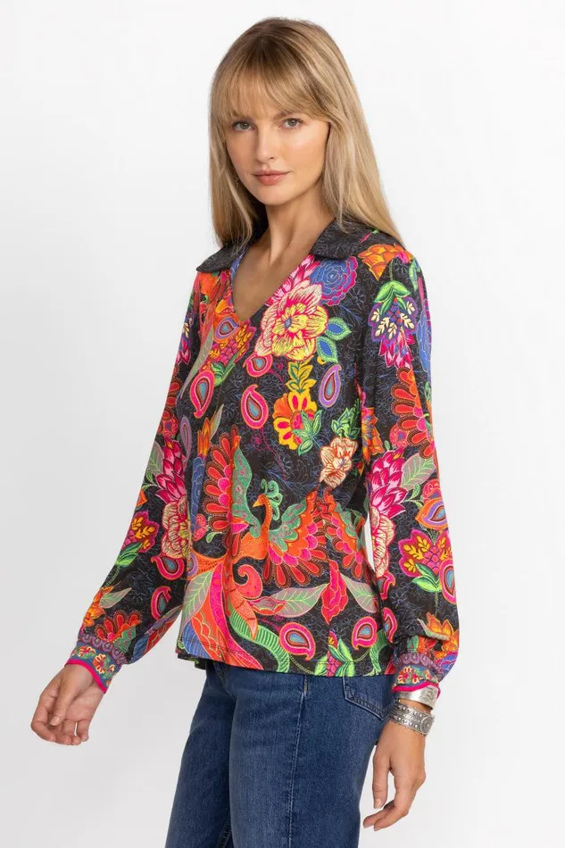Women Tops Johnny Was THE JANIE FAVORITE PUFF SLEEVE POLO Emberwing Scarf Print Women Tops Johnny Was THE JANIE FAVORITE PUFF SLEEVE POLO Emberwing Scarf Print