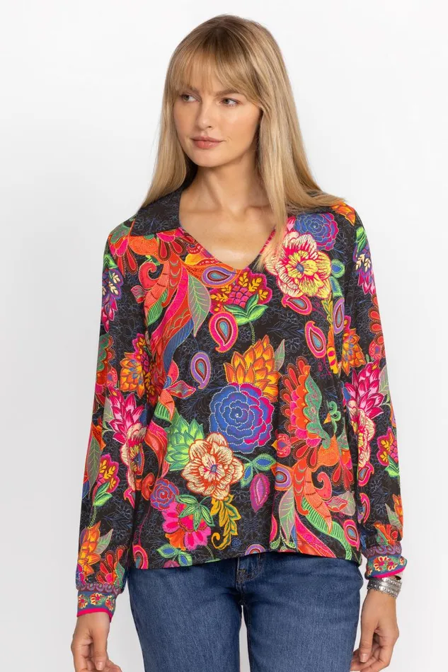 Women Tops Johnny Was THE JANIE FAVORITE PUFF SLEEVE POLO Emberwing Scarf Print Women Tops Johnny Was THE JANIE FAVORITE PUFF SLEEVE POLO Emberwing Scarf Print