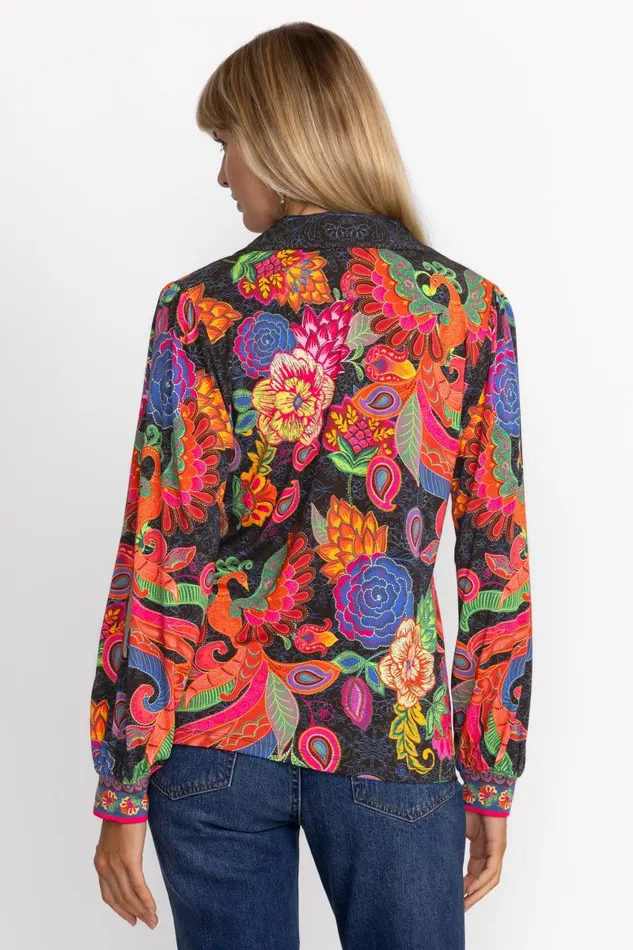 Women Tops Johnny Was THE JANIE FAVORITE PUFF SLEEVE POLO Emberwing Scarf Print Women Tops Johnny Was THE JANIE FAVORITE PUFF SLEEVE POLO Emberwing Scarf Print