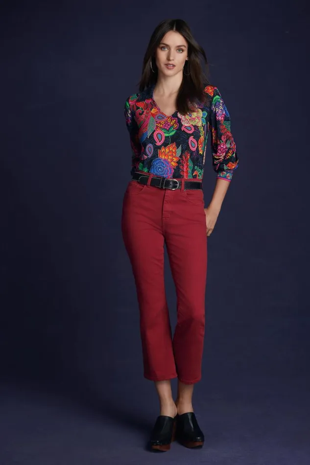 Women Tops Johnny Was THE JANIE FAVORITE PUFF SLEEVE POLO Emberwing Scarf Print Women Tops Johnny Was THE JANIE FAVORITE PUFF SLEEVE POLO Emberwing Scarf Print