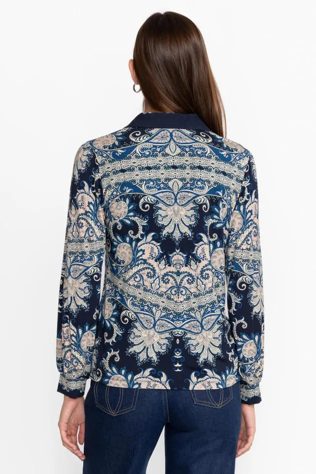 Women Tops Johnny Was THE JANIE FAVORITE PUFF SLEEVE POLO Roman Paisey Scarf Print Women Tops Johnny Was THE JANIE FAVORITE PUFF SLEEVE POLO Roman Paisey Scarf Print