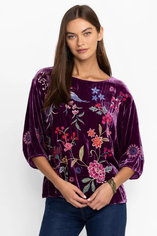 Women Tops Johnny Was VELVET BOATNECK BLOUSE Sugar Plum