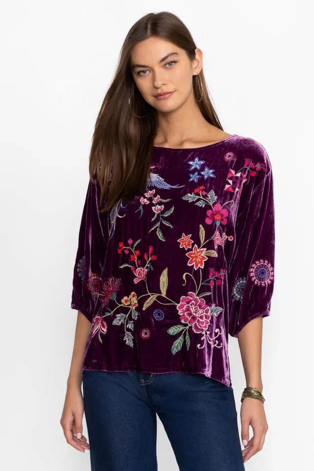 Women Tops Johnny Was VELVET BOATNECK BLOUSE Sugar Plum Women Tops Johnny Was VELVET BOATNECK BLOUSE Sugar Plum