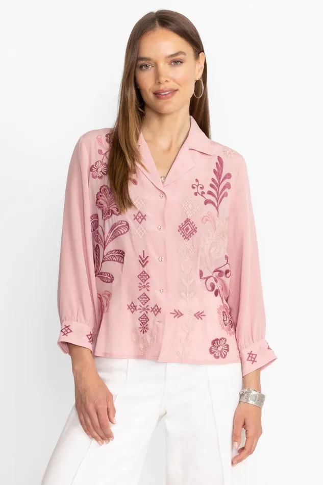 Women Tops Johnny Was VINTAGE CROPPED SHIRT Dusty Mauve