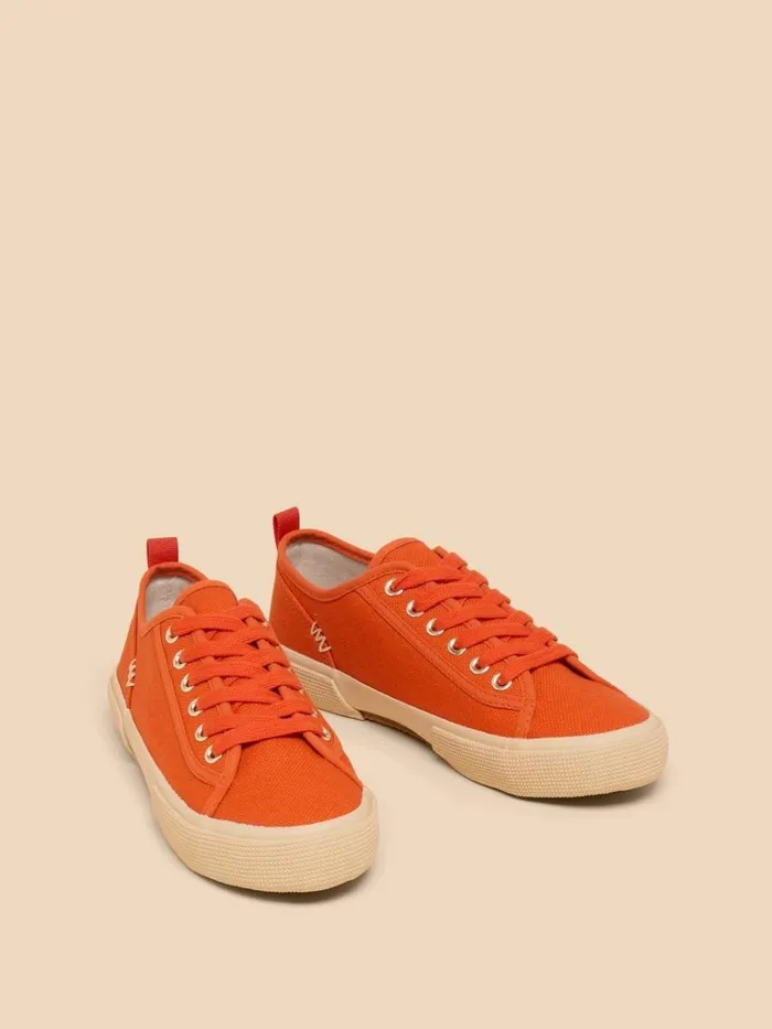 Women TRAINERS White Stuff Pippa Canvas Lace Up Trainer Bright Orange
