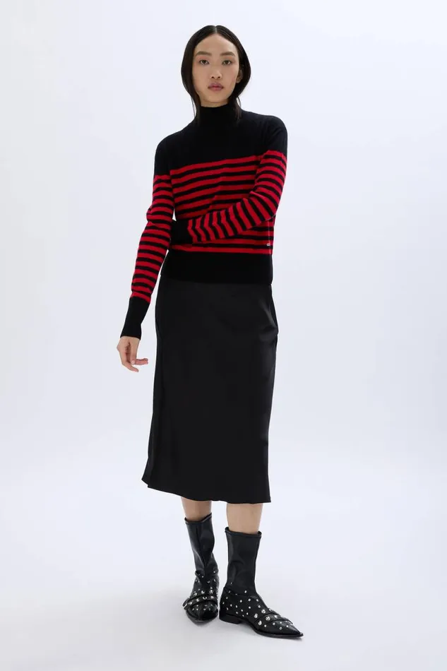 Women Turtleneck Woolen Sweater Blackred Multi Sonia Rykiel Sweaters