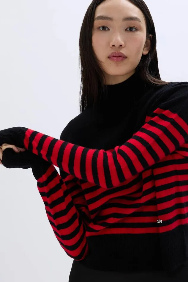 Women Turtleneck Woolen Sweater Blackred Multi Sonia Rykiel Sweaters